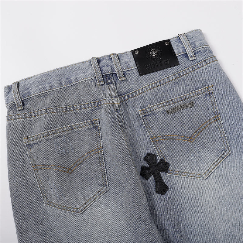 Chrome Hearts Distressed Denim Jeans | Stretch Tapered Fit