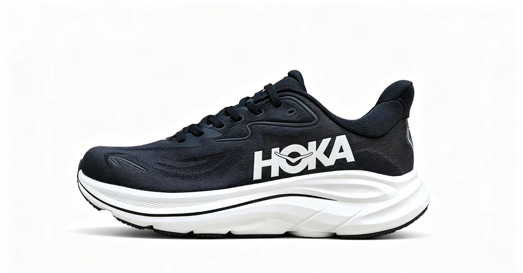 HOKA ONE ONE Clifton 10 – Black/White Ultra-Cushioned Running Shoes