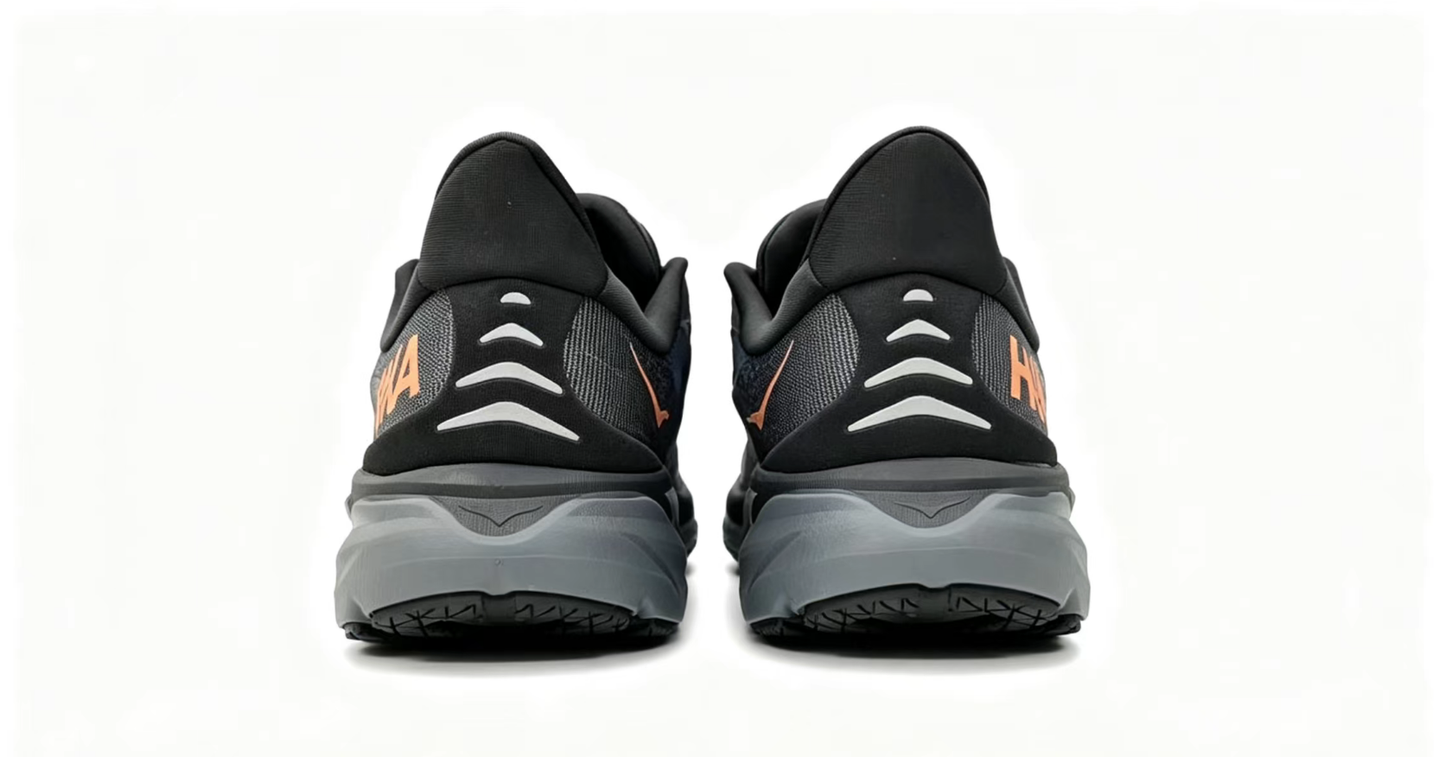 HOKA ONE ONE Clifton 8 – Black/Grey Running Shoes with Orange Accent