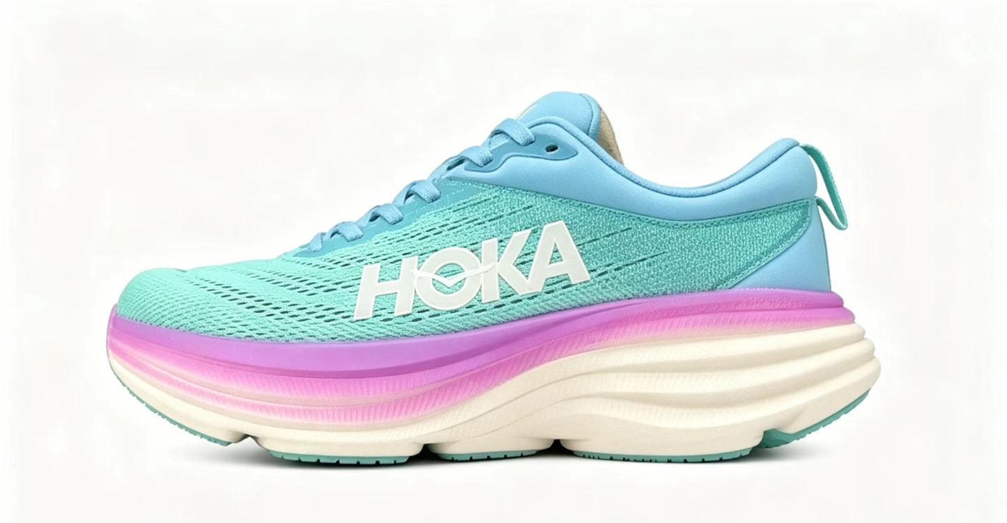 HOKA ONE ONE Bondi8 Running Shoes — Mint Blue and Purple Gradient Colorway