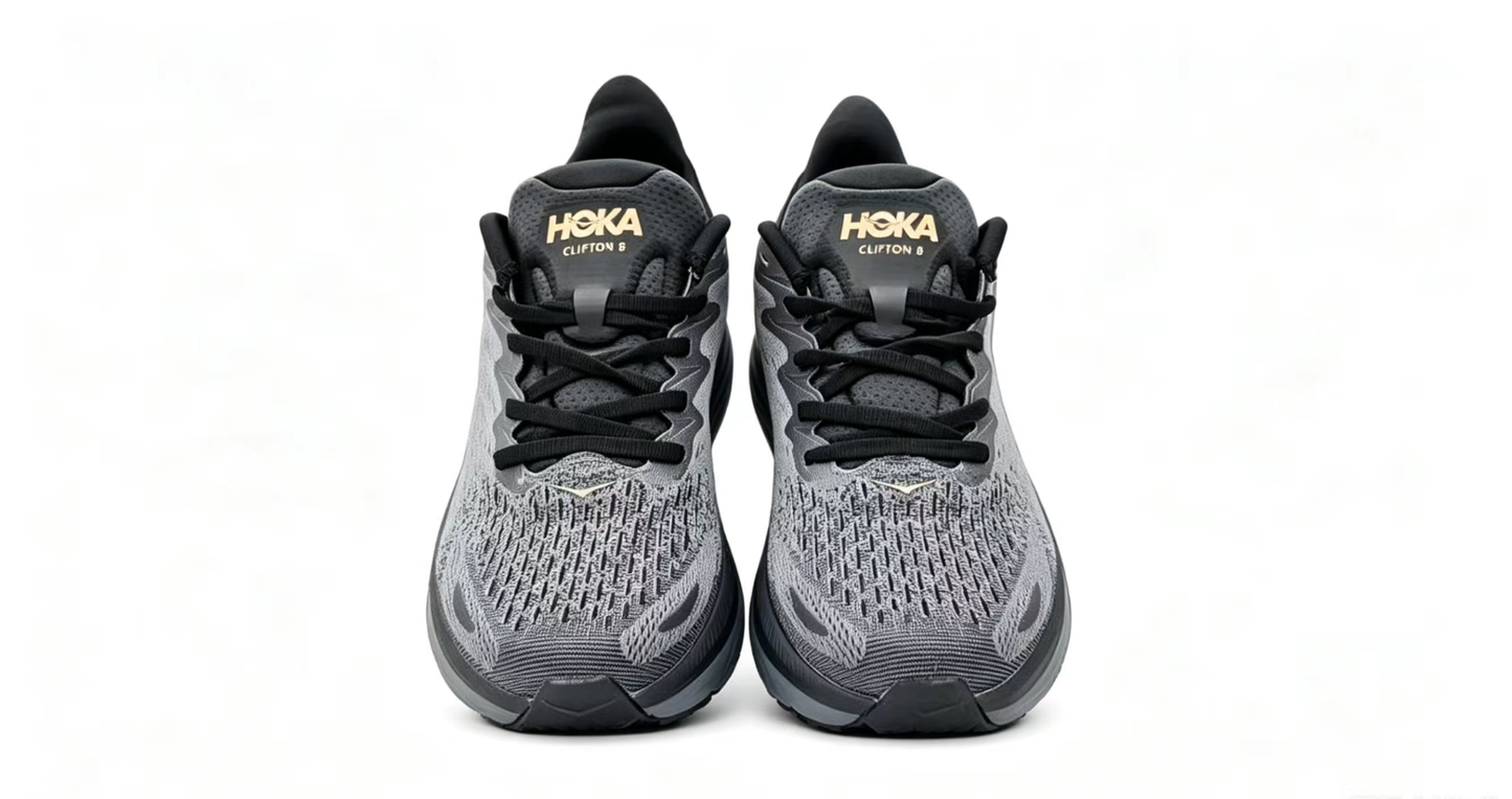 HOKA ONE ONE Clifton 8 – Black/Grey Running Shoes with Orange Accent