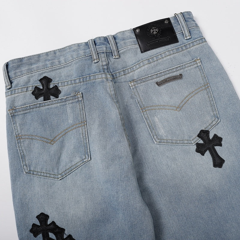Chrome Hearts Distressed Denim Jeans | Stretch Tapered Fit